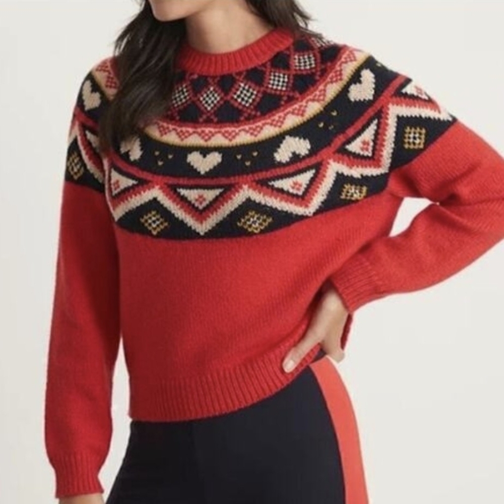 Marine Layer Archive Fair Isle Alpine Sweater Red M Wool Alpaca Blend - Picture 9 of 10